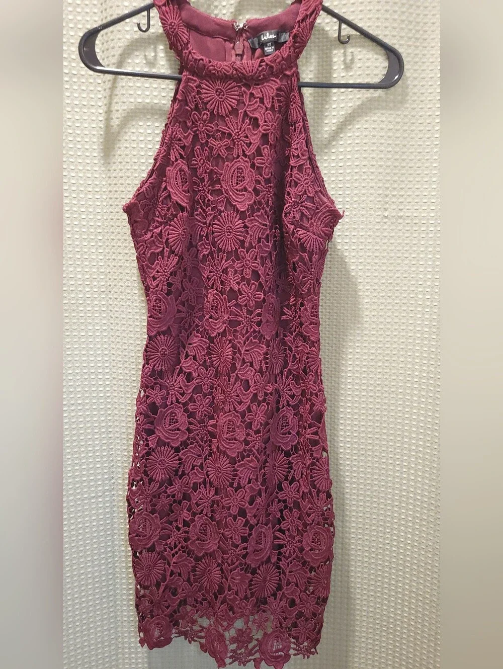 Burgundy Floral Lace Mini Dress • Size XS - Picture 3 of 3